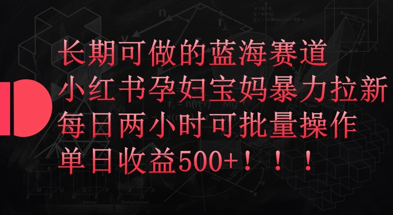 长期可做的蓝海赛道，小红书孕妇宝妈暴力拉新玩法，每日两小时可批量操作，单日收益500+【揭秘】-猫哥网资源库