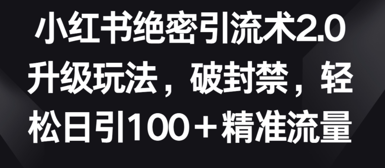 小红书绝密引流术2.0升级玩法，破封禁，轻松日引100+精准流量【揭秘】-猫哥网资源库