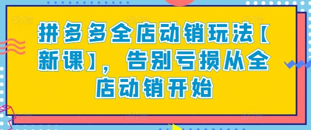 拼多多全店动销玩法【新课】，告别亏损从全店动销开始-猫哥网资源库