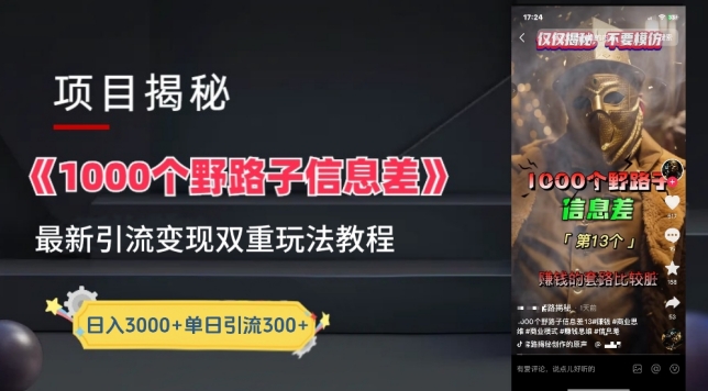 一千个野路子信息差最新玩法教程-变现+引流的玩法具体拆解【揭秘】-猫哥网资源库