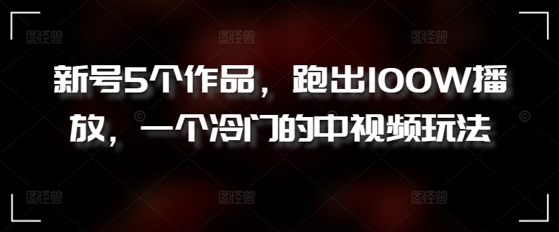 新号5个作品，跑出100W播放，一个冷门的中视频玩法【揭秘】-猫哥网资源库