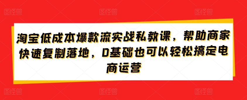 淘宝低成本爆款流实战私教课，帮助商家快速复制落地，0基础也可以轻松搞定电商运营-猫哥网资源库