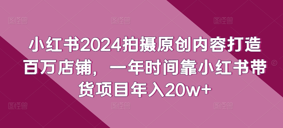 小红书2024拍摄原创内容打造百万店铺，一年时间靠小红书带货项目年入20w+-猫哥网资源库