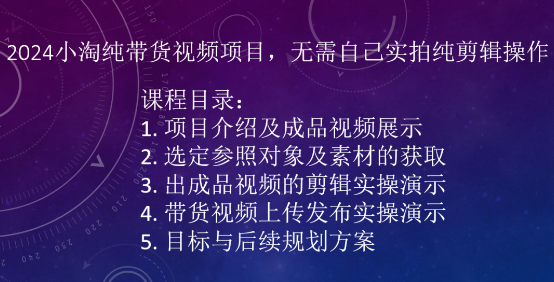 2024小淘纯带货视频项目，无需自己实拍纯剪辑操作-猫哥网资源库