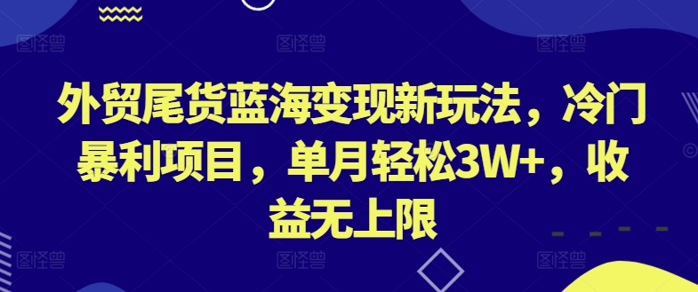 外贸尾货蓝海变现新玩法，冷门暴利项目，单月轻松3W+，收益无上限【揭秘】-猫哥网资源库