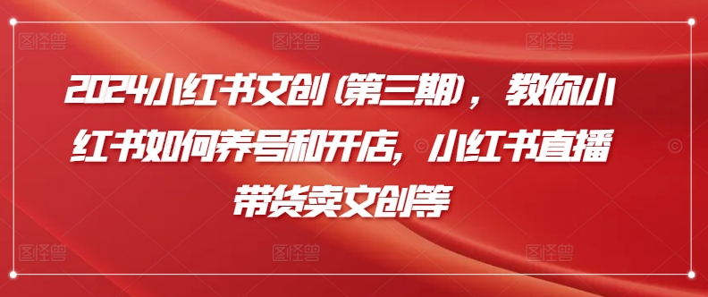 2024小红书文创(第三期)，教你小红书如何养号和开店，小红书直播带货卖文创等-猫哥网资源库
