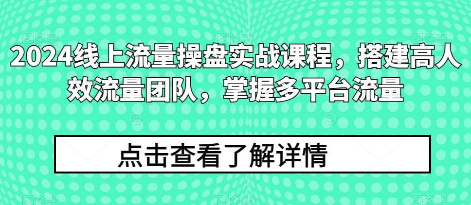 2024线上流量操盘实战课程，搭建高人效流量团队，掌握多平台流量-猫哥网资源库