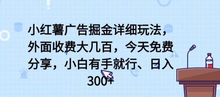 小红薯广告掘金详细玩法，外面收费大几百，小白有手就行，日入300+【揭秘】-猫哥网资源库