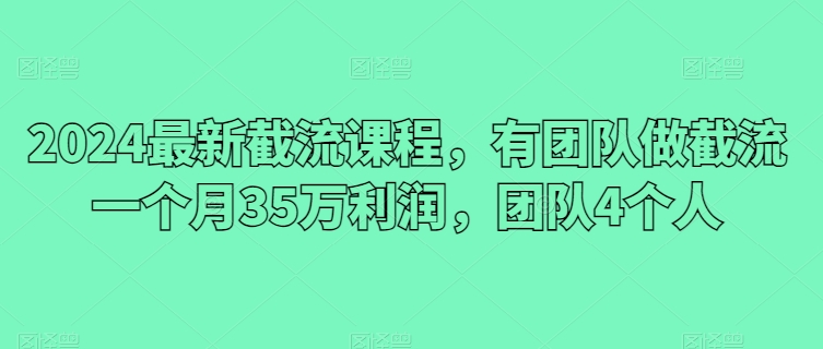 2024最新截流课程，有团队做截流一个月35万利润，团队4个人-猫哥网资源库