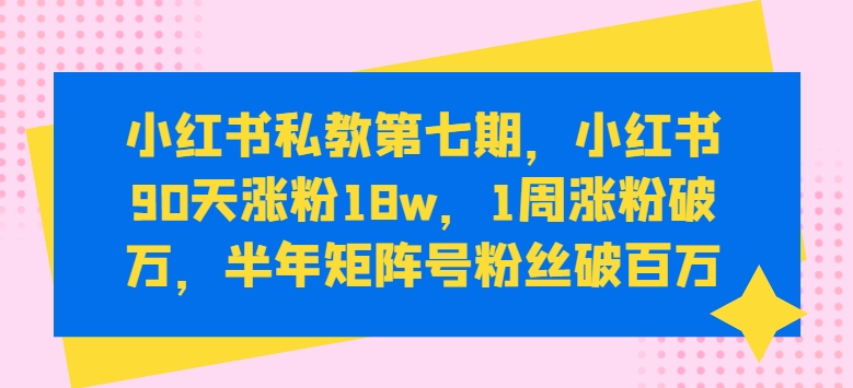小红书私教第七期，小红书90天涨粉18w，1周涨粉破万，半年矩阵号粉丝破百万-猫哥网资源库