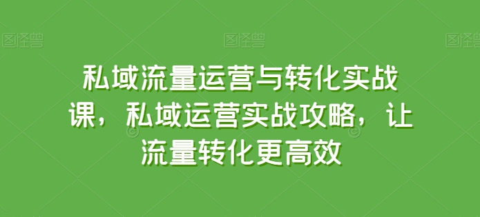 私域流量运营与转化实战课，私域运营实战攻略，让流量转化更高效-猫哥网资源库