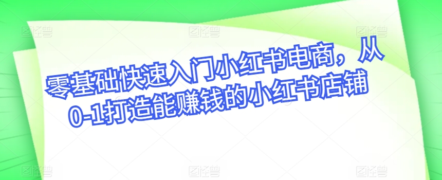 零基础快速入门小红书电商，从0-1打造能赚钱的小红书店铺-猫哥网资源库