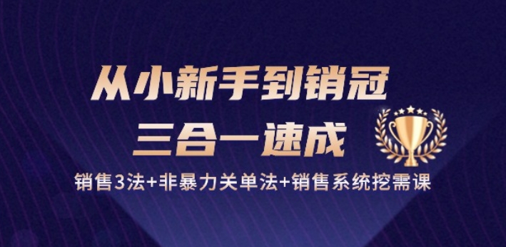 从小新手到销冠 三合一速成：销售3法+非暴力关单法+销售系统挖需课 (27节)-猫哥网资源库