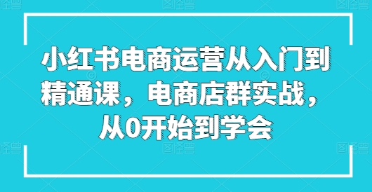 小红书电商运营从入门到精通课，电商店群实战，从0开始到学会-猫哥网资源库