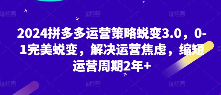 2024拼多多运营策略蜕变3.0，0-1完美蜕变，解决运营焦虑，缩短运营周期2年+-猫哥网资源库