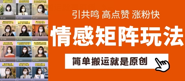 简单搬运，情感矩阵玩法，涨粉速度快，可带货，可起号【揭秘】-猫哥网资源库
