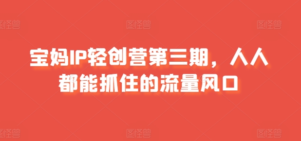 宝妈IP轻创营第三期，人人都能抓住的流量风口-猫哥网资源库