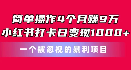 简单操作4个月赚9w，小红书打卡日变现1k，一个被忽视的暴力项目【揭秘】-猫哥网资源库