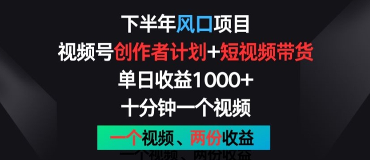 下半年风口项目，视频号创作者计划+视频带货，一个视频两份收益，十分钟一个视频【揭秘】-猫哥网资源库