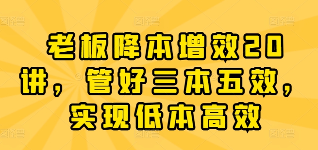 老板降本增效20讲，管好三本五效，实现低本高效-猫哥网资源库