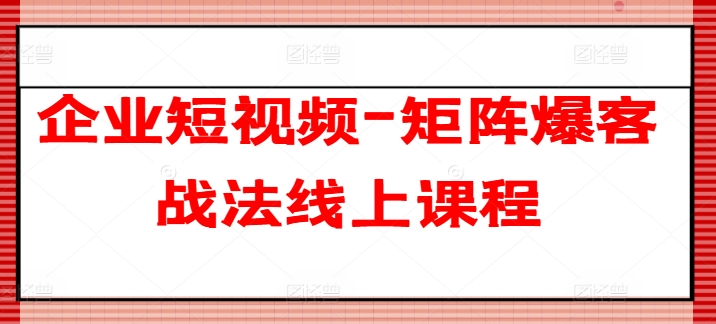 企业短视频-矩阵爆客战法线上课程-猫哥网资源库