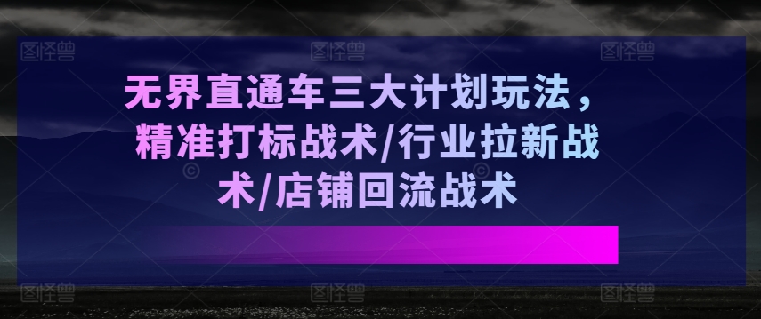 无界直通车三大计划玩法，精准打标战术/行业拉新战术/店铺回流战术-猫哥网资源库