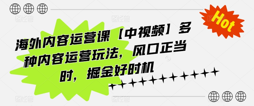 海外内容运营课【中视频】多种内容运营玩法，风口正当时，掘金好时机-猫哥网资源库