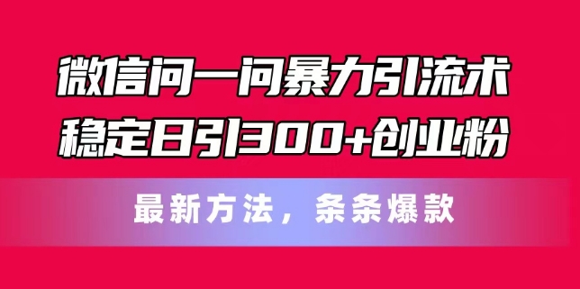 微信问一问暴力引流术，稳定日引300+创业粉，最新方法，条条爆款【揭秘】-猫哥网资源库
