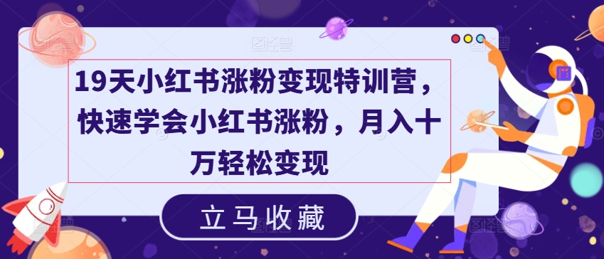 19天小红书涨粉变现特训营，快速学会小红书涨粉，月入十万轻松变现-猫哥网资源库