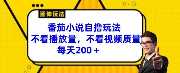 番茄小说自撸玩法，不看播放量，不看视频质量，每天200+【揭秘】-猫哥网资源库