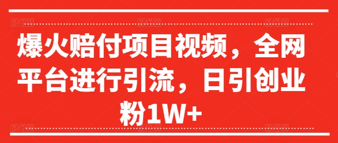 爆火赔付项目视频，全网平台进行引流，日引创业粉1W+【揭秘】-猫哥网资源库