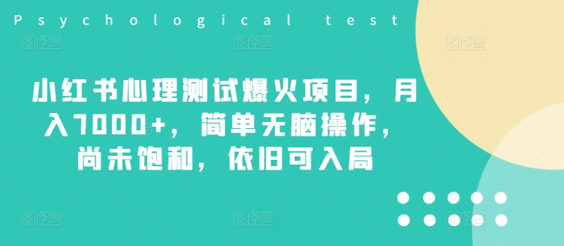 小红书心理测试爆火项目，月入7000+，简单无脑操作，尚未饱和，依旧可入局-猫哥网资源库