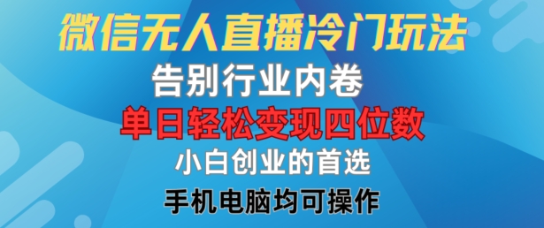微信无人直播冷门玩法，告别行业内卷，单日轻松变现四位数，小白的创业首选【揭秘】-猫哥网资源库