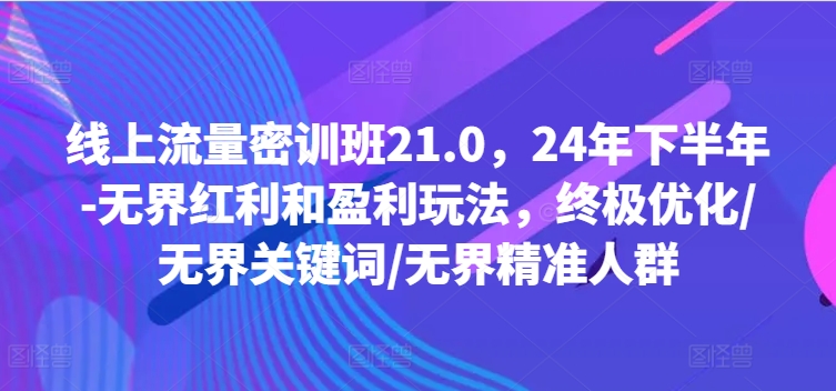 线上流量密训班21.0，24年下半年-无界红利和盈利玩法，终极优化/无界关键词/无界精准人群-猫哥网资源库