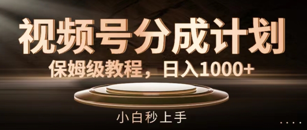 视频号分成计划保姆级教程，日入1K，小白秒上手【揭秘】-猫哥网资源库