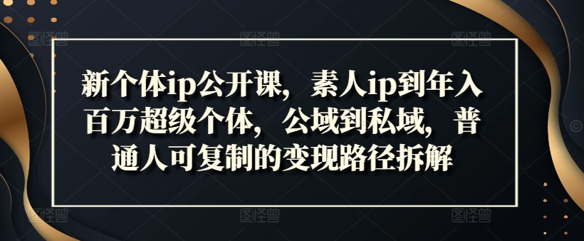 新个体ip公开课，素人ip到年入百万超级个体，公域到私域，普通人可复制的变现路径拆解-猫哥网资源库