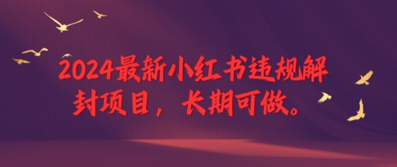 2024最新小红书违规解封项目，长期可做，一个可以做到退休的项目【揭秘】-猫哥网资源库