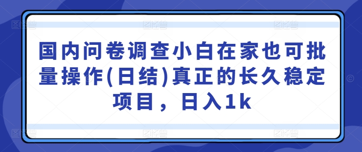 国内问卷调查小白在家也可批量操作(日结)真正的长久稳定项目，日入1k【揭秘】-猫哥网资源库