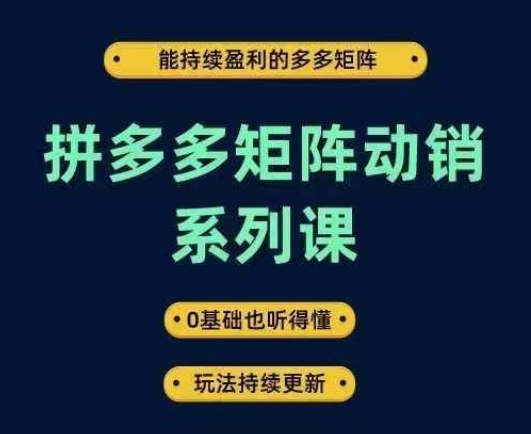拼多多矩阵动销系列课，能持续盈利的多多矩阵，0基础也听得懂，玩法持续更新-猫哥网资源库