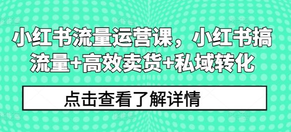 小红书流量运营课，小红书搞流量+高效卖货+私域转化-猫哥网资源库