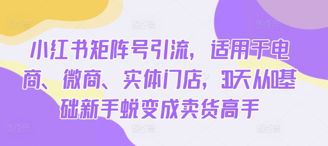 小红书矩阵号引流，适用于电商、微商、实体门店，30天从0基础新手蜕变成卖货高手-猫哥网资源库