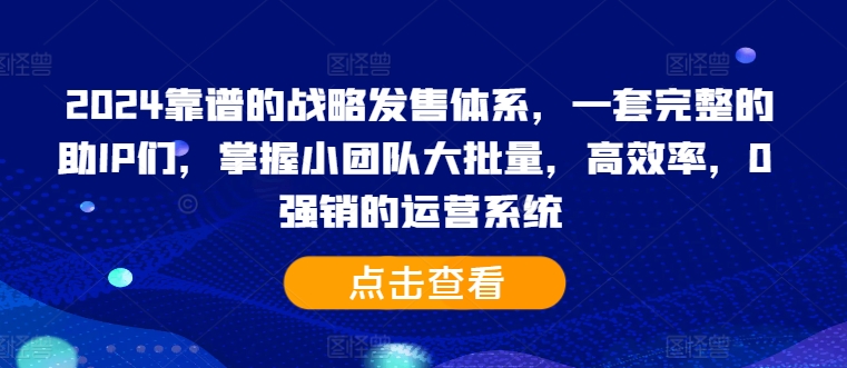 2024靠谱的战略发售体系，一套完整的助IP们，掌握小团队大批量，高效率，0 强销的运营系统-猫哥网资源库