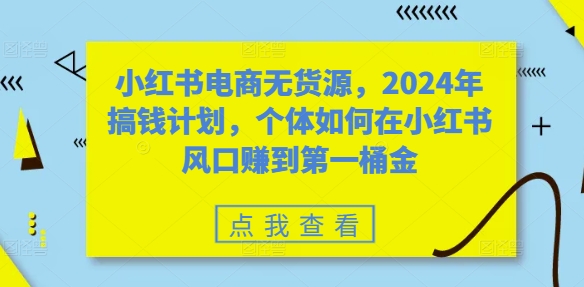 小红书电商无货源，2024年搞钱计划，个体如何在小红书风口赚到第一桶金-猫哥网资源库
