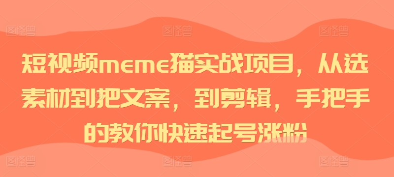短视频meme猫实战项目，从选素材到把文案，到剪辑，手把手的教你快速起号涨粉-猫哥网资源库