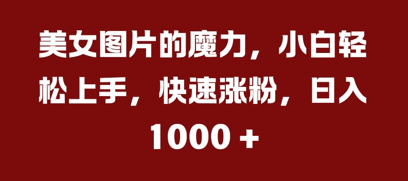 美女图片的魔力，小白轻松上手，快速涨粉，日入几张【揭秘】-猫哥网资源库