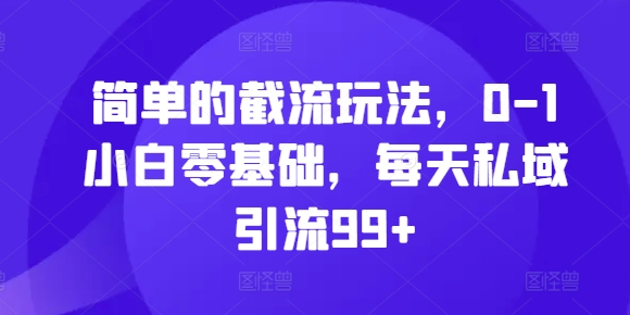 简单的截流玩法，0-1小白零基础，每天私域引流99+【揭秘】-猫哥网资源库