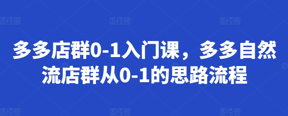 多多店群0-1入门课，多多自然流店群从0-1的思路流程-猫哥网资源库