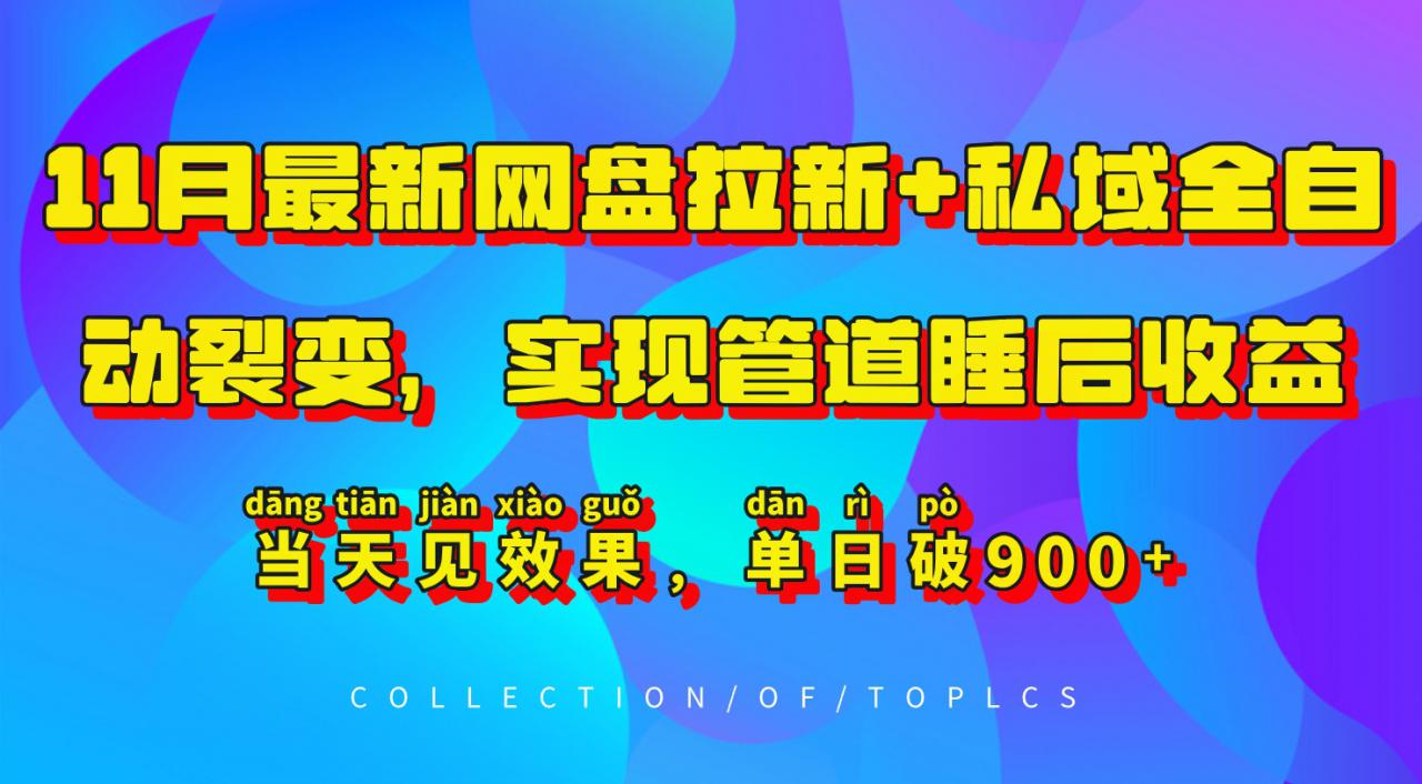 11月最新网盘拉新+私域全自动裂变，实现管道睡后收益，当天见效果，单日破900+-猫哥网资源库