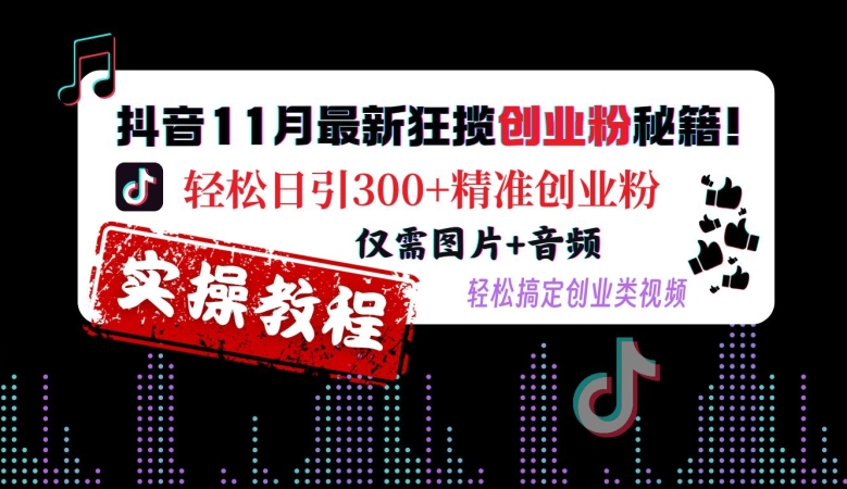 抖音11月最新狂揽创业粉秘籍，轻松日引300+精准创业粉，仅需图片+音频，轻松搞定创业类视频-猫哥网资源库