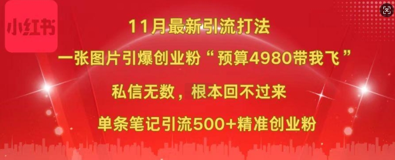 小红书11月最新图片打粉，一张图片引爆创业粉，“预算4980带我飞”，单条引流500+精准创业粉-猫哥网资源库